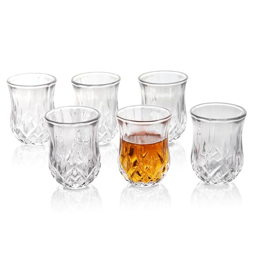 QUAFFER Set of 6 Diamond Patterned Shot Glasses 1.75 oz for Parties & Bars