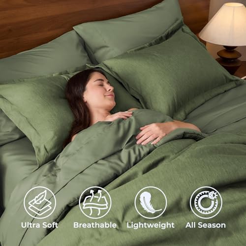 Queen 7-Piece Dark Green Comforter Set with Sheets & Shams