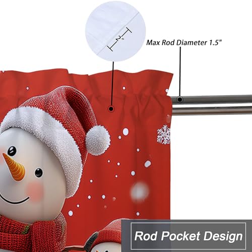 Christmas Kitchen Curtain Valances 2 Pack 54x18in, Cute Snowman Design, Red Window Decor
