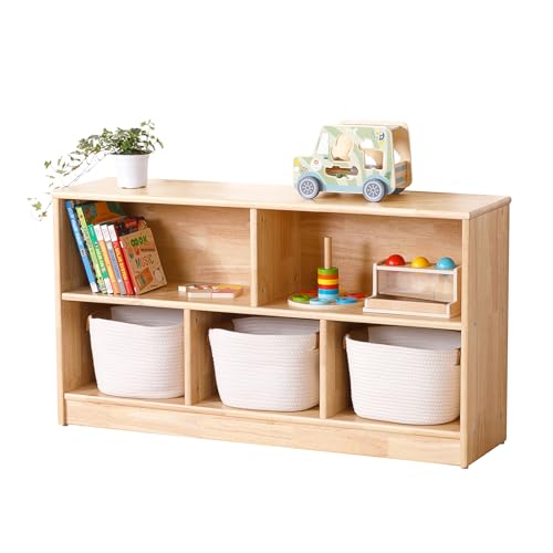 OOOK Rubber Wood 5-Compartment Montessori Toy Storage Shelf, 43.3" Kids Organizer - Multi-Scenario Use