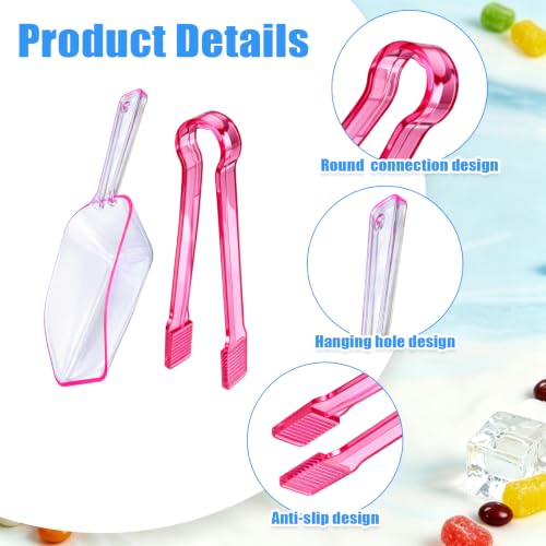 Pink 12-Piece Plastic Ice Tongs and Scoops Set for Buffet & Kitchen - Lazynko