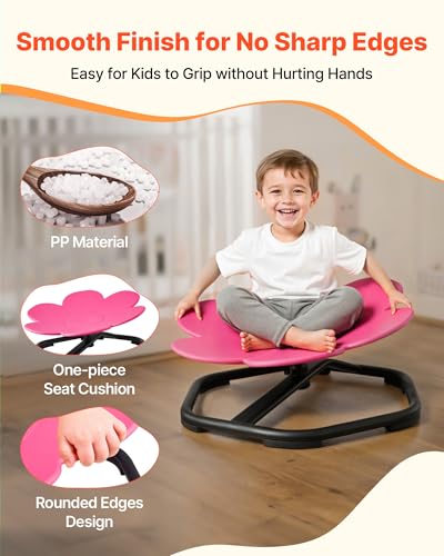 Kids Sensory Swivel Chair, Flower Shape Spinning Seat with Metal Base, Rose