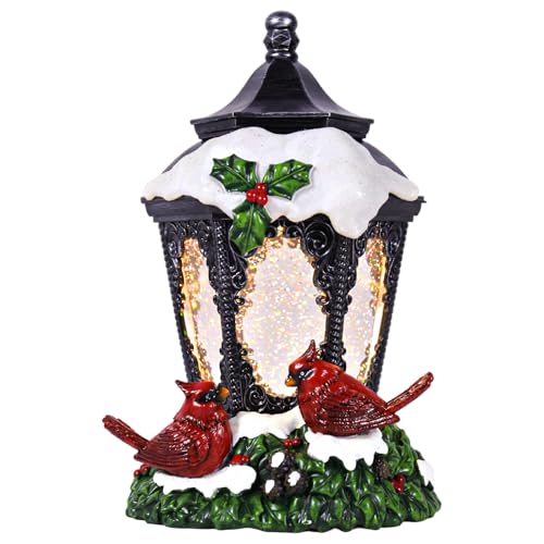 GlexpFesti Christmas Snow Globe Lantern with Cardinals & Glittering Globe, Timer, Battery Operated