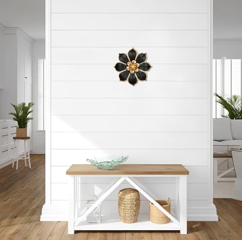 10-Inch 3D Metal Flower Wall Art, Black and Gold Floral Wall Decor