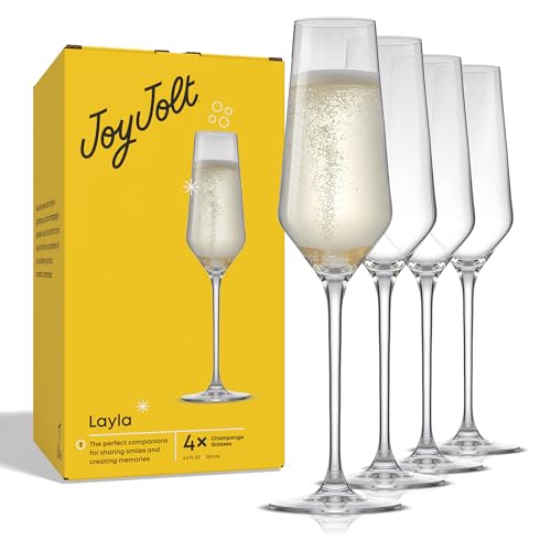 JoyJolt Layla Collection Champagne Glasses Set of 4 - Elegant Crystal Stemmed Flutes for Prosecco & Mimosas