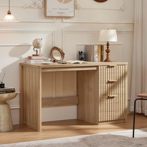 48-Inch Wooden Computer Desk with 3 Storage Drawers and Fluted Details