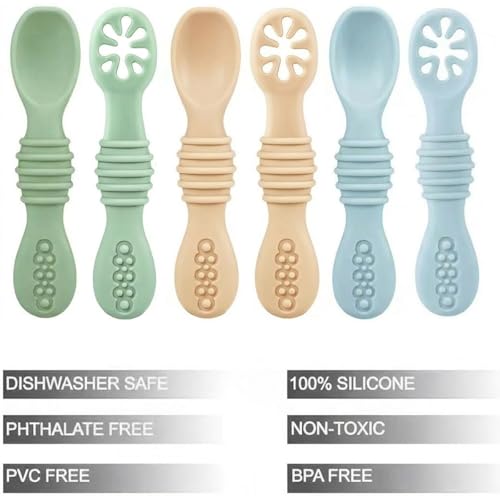 Silicone Baby Feeding Spoons 6-Pack for Self-Feeding and Weaning