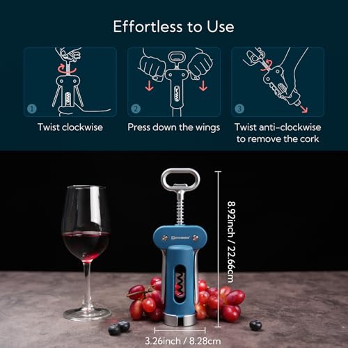KITCHENDAO Navy Blue 3-in-1 Wine & Beer Opener with Foil Cutter & Corkscrew