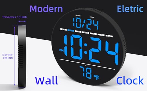8-Inch Digital LED Wall Clock with Temperature, Date & Auto-Brightness
