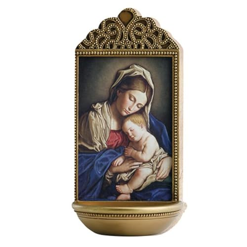 Madonna and Child Holy Water Font, 6-Inch Resin Wall or Tabletop Decor