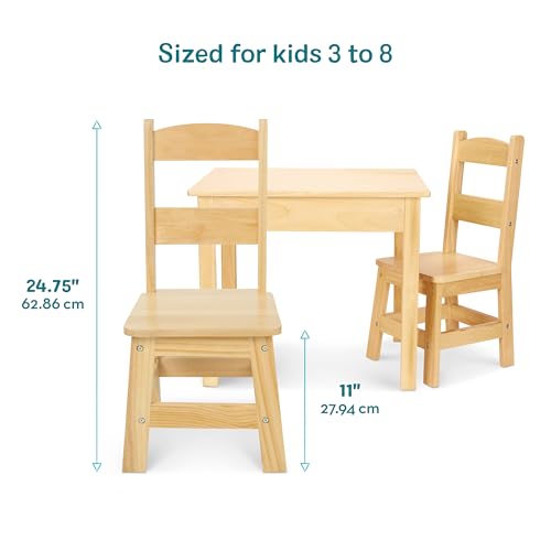 Solid Wood Kids Table and Chairs Set - 3-Piece Toddler Playroom Furniture