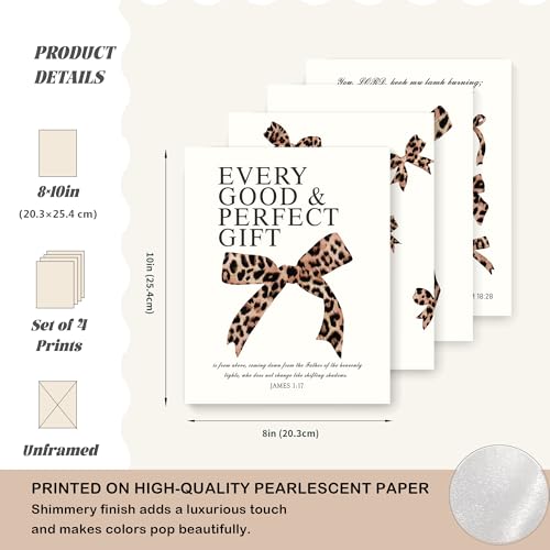 Leopard Bow Wall Art Prints Y2K Bible Verse Posters 10x8 Set of 4