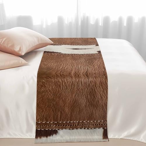 Cow Print Bed Runner Scarf for King Size Beds - Western Decor Throw