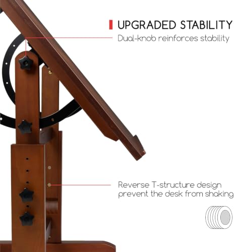 Extra-Large Wood Drafting Table, 42" x 30" Adjustable Art Drawing Desk