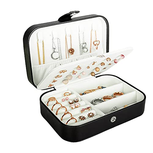 Small Travel Jewelry Organizer Box, Portable PU Leather Case for Jewelry
