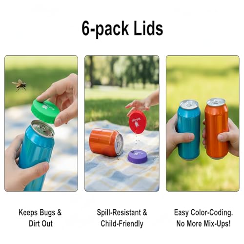Reusable Silicone Soda Can Covers Pack of 6 - Fits Standard & Slim Cans