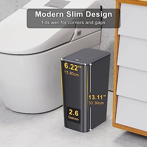 Small Trash Can with Lid 10L 3 Pack Slim Garbage Bin for Bathroom