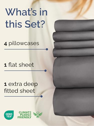 CGK Unlimited Extra Deep Pocket Queen Sheet Set - 6 Piece Grey Cooling Microfiber Bed Sheets