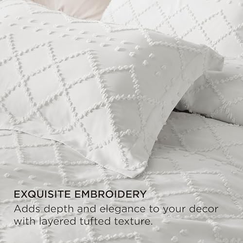 Boho Queen Duvet Cover Set - 3-Piece Soft Tufted Embroidery Bedding