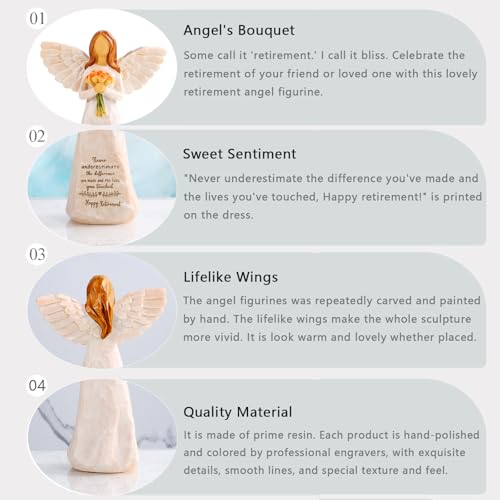 Retirement Angel Figurine Gift for Women, 5.5-Inch Hand-Painted Resin Keepsake