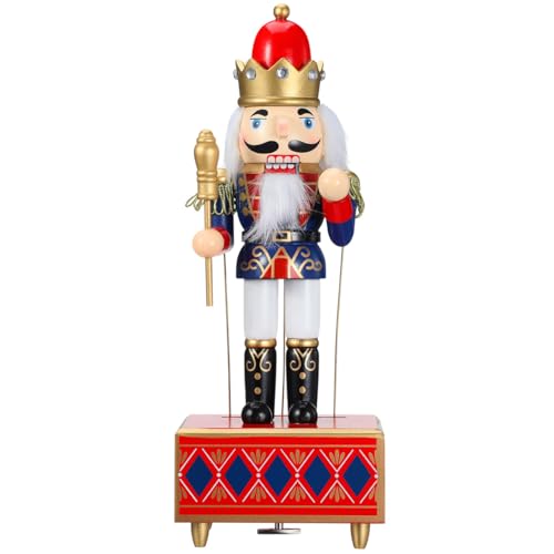 Blue Wooden Nutcracker Music Box - 12 Inch Christmas Soldier Decor