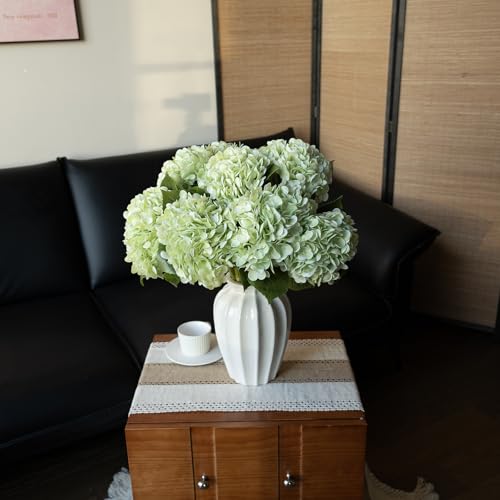 Real Touch Artificial Hydrangea Flowers 3-Pack - 22 Inch, Light Green