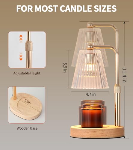 Gold Candle Warmer Lamp with Timer, 2 Bulbs – Safe Flameless Wax Melt for Jar Candles, Adjustable Height