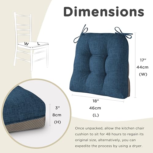 AddGrace Navy Chair Cushions 18x17x3 Inch for Dining & Kitchen Chairs - Non-Slip Support