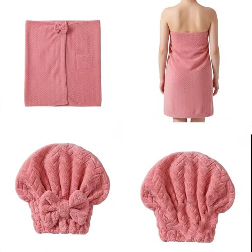 Plus Size Coral Fleece Bath Towel Wrap & Shower Cap Set - Quick Dry