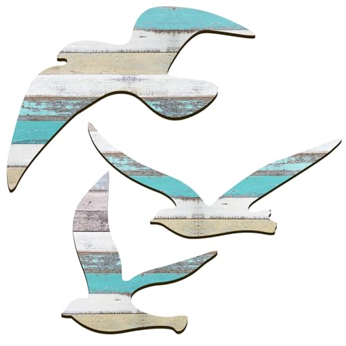 3-Piece Wood Seagull Wall Art Set, Coastal Nautical Beach Home Decor
