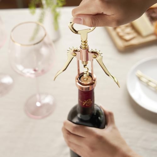 Winged Corkscrew Wine Opener - Copper & Gold Stainless Steel Bottle Openers for Wine, Beer & Soft Drinks, Ergonomic Handle, Set of 1
