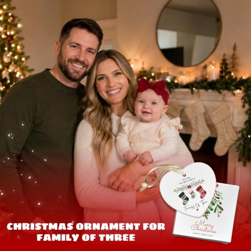 Family of 3 Christmas Ornament - First Christmas for New Mom & Dad - Pawzity
