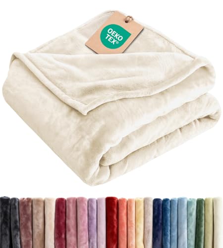 CGK Unlimited Ultra Soft Fleece Throw Blanket - All-Season Cream Cozy Bedding