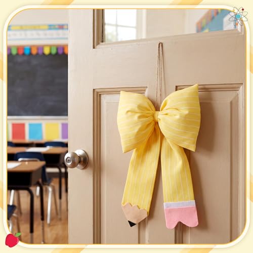 Pencil Bow Classroom Door Hanger - Fabric Teacher Welcome Sign (9.5" x 14")