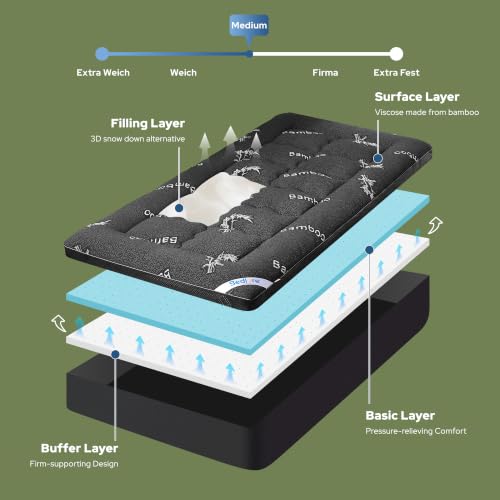 BEDLORE 4 Inch Twin XL Memory Foam Mattress Topper - Cooling Gel & Pillow Top