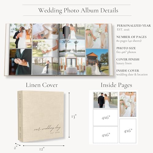 Large Linen Wedding Photo Album for 400 4x6 Photos - Personalized Keepsake