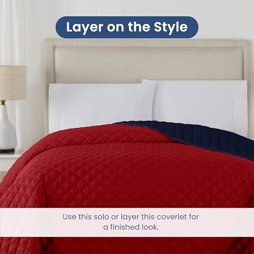 Reversible Twin Coverlet Quilt - Lightweight Bedding in Red/Navy