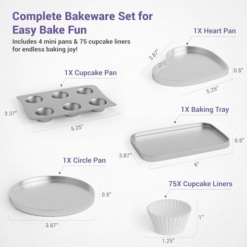 Kids Mini Baking Pan Set with 75 Liners Nonstick Aluminum Accessories