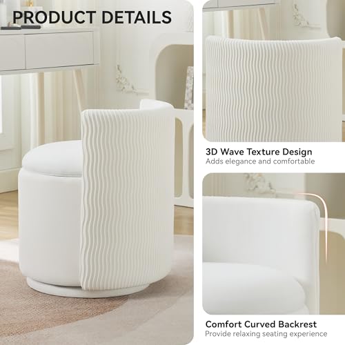 Velvet Vanity Chair with Hidden Storage, 360° Swivel Makeup Stool