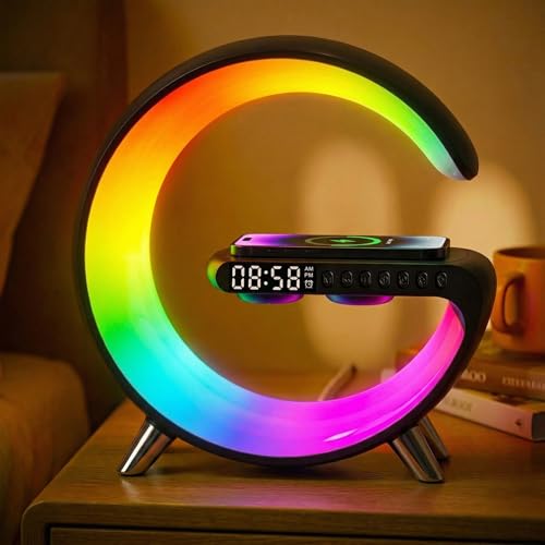 Hirsionsan Black Smart LED Table Lamp with Wireless Charging & Bluetooth Speaker