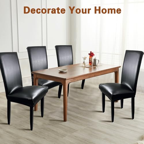 Stretch Waterproof Leather Chair Covers Set of 4 - Black