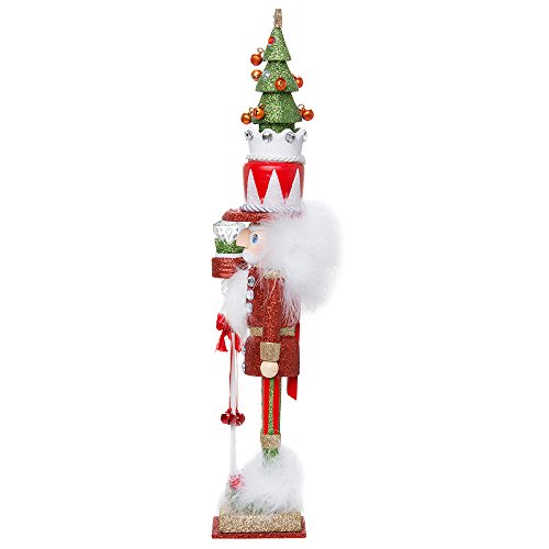 15-Inch Wooden Nutcracker Figurine with Christmas Tree Hat - Red & Green