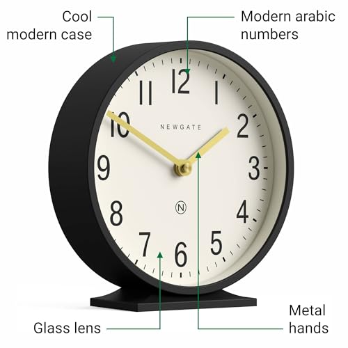Modern Classic Round Mantel Clock, Silent Desk & Shelf Clock, Black