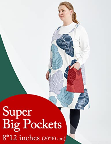 Plus Size Kitchen Apron with Pockets - Cotton Linen Cooking Baking Bib