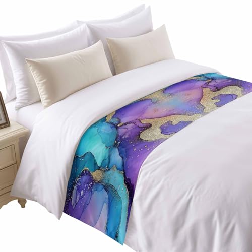 Purple Gold Marble Satin Bed Runner for King Size Bed (94x20 Inch)