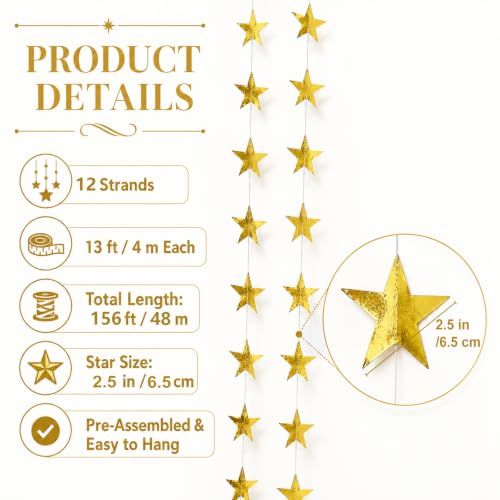 Gold Star Garland 156ft Hanging Banner for Party Decorations
