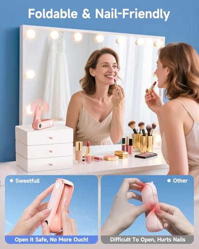 SWEETFULL Portable Handheld Mini Fan with LED Display, 3-in-1 Foldable Personal USB Fan, Flashlight & Lash Fan