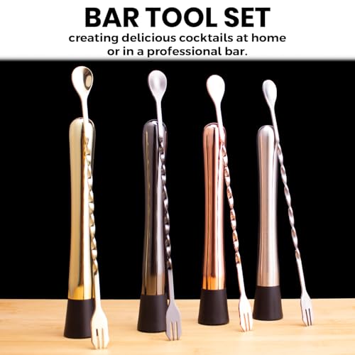 Gbuxska Gold Cocktail Muddler Set - 10 Inch Bar Mixing Spoon & 8 Inch Muddler for Drinks