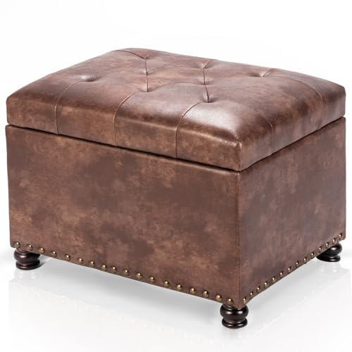 24-Inch Rectangular Tufted Storage Ottoman with Upholstered Leathaire Bench
