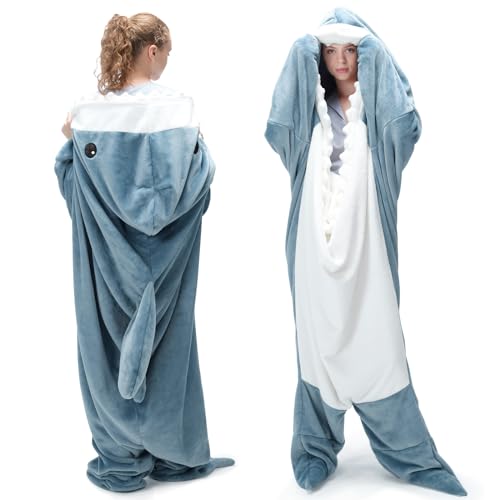 Soft Shark Wearable Blanket Hoodie - Cozy Flannel Shark Sleeping Bag